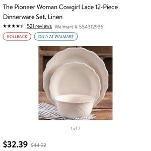 Pioneer Woman Cowgirl Lace Dish set 12, Linen